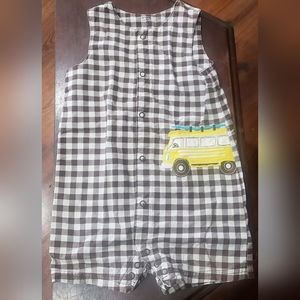 Carter's Beach Woody Surf Theme Brown Plaid Romper Size 24 Months